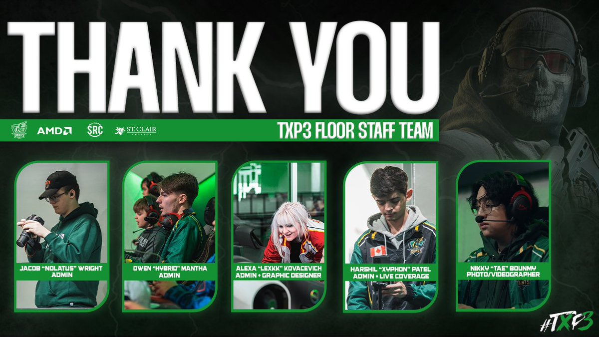 SaintsGamingCA's tweet photo. Of course, we can't forget our floor staff. From running map bans, taking photos, to creating live content— everything was covered. 

📋 @Nolatus
📋 @HybriddVAL 
📋 @lollexkk 
📋 @gimmeXyphon 
📋 @ImTae 

Thank you for helping make #TXP3 possible! https://t.co/phIeNU8PvS