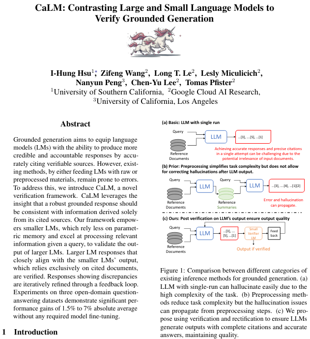 🚀 New paper alert!
Want to make your LLM's generation more credible and grounded on pieces of evidence?
Our CaLM algorithm, presented at <a href="/ACL/">k</a>'24, leverages smaller LMs to achieve just that **unsupervisedly**! (1/n)