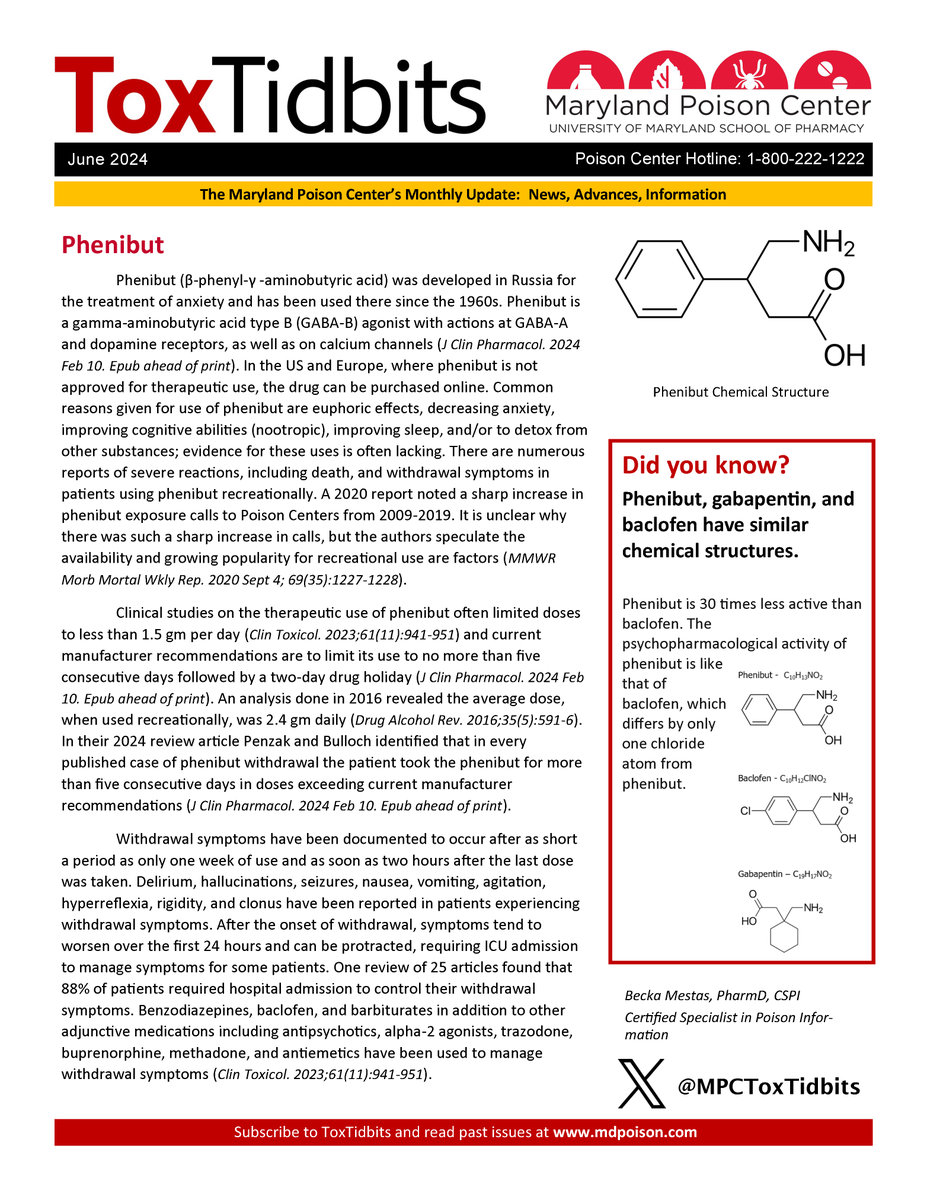 Our latest edition of ToxTidbits on Phenibut, written by one of our CSPI's- bit.ly/PhenibutTTB