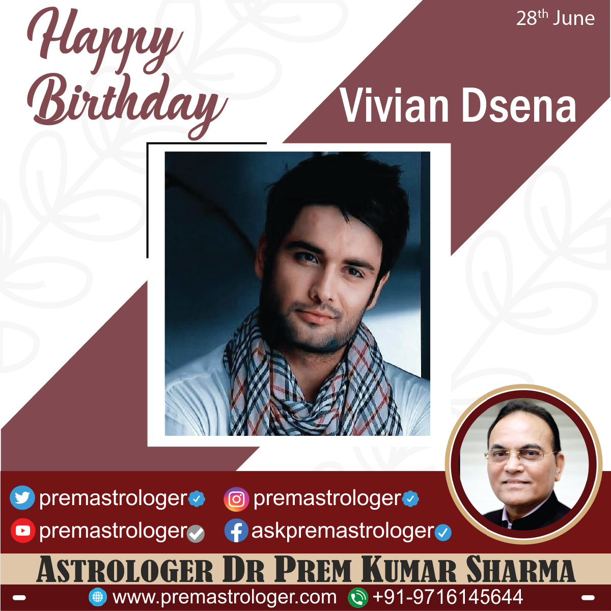 Splendid bday to talented actor Vivian Dsena Ji! Your captivating roles in Madhubala, Shakti, &amp; Sirf Tum have earned you love &amp; adoration of millions. May your life be filled with endless reasons to smile. Wishing you a day full of joy! GBY!
<a href="/VivianDsena01/">Vivian Dsena</a> 
#Actor
#HappyBirthday