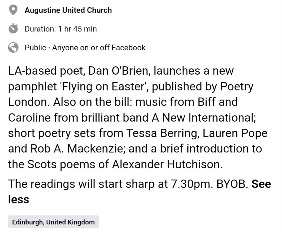 Little gig alert. Edinburgh this Wednesday for a lovely looking night. All welcome. See you there. X

PS Details in the pic but BYOB worth a repeat 🍷