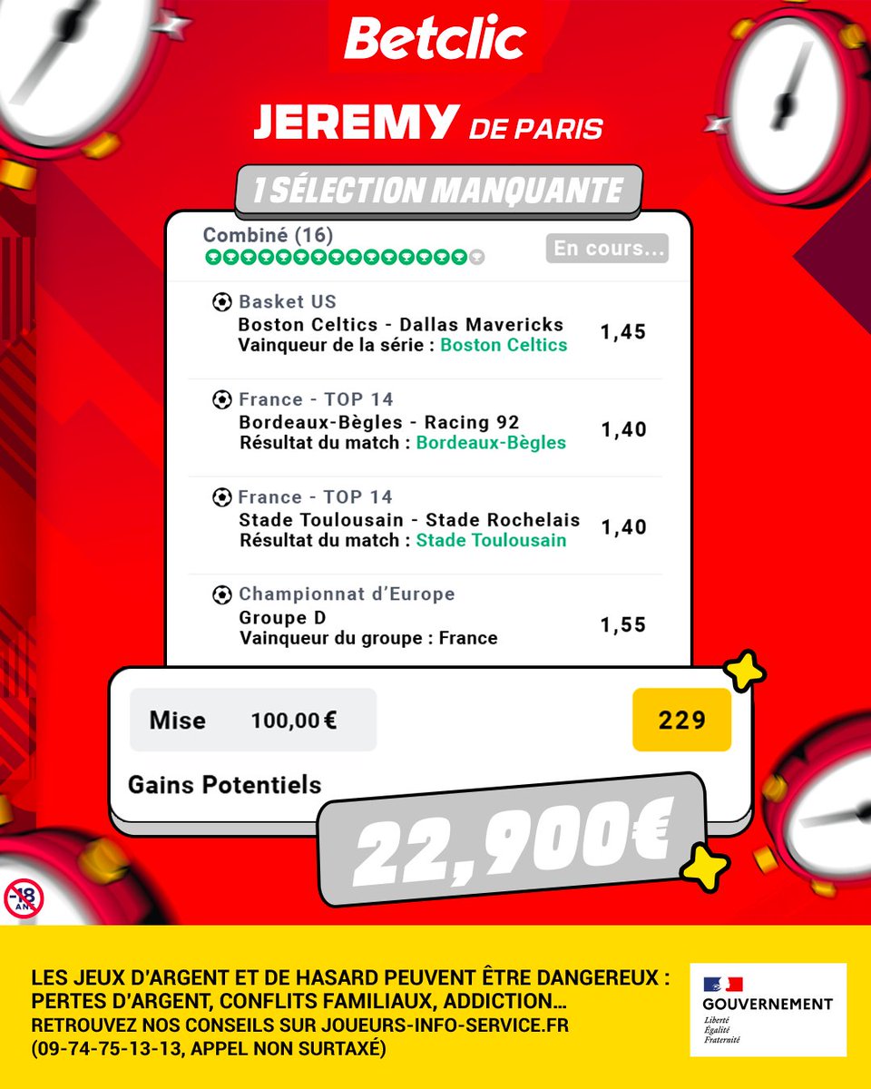 Betclic's tweet photo. SI PRÈS DU BUT 🤯

Un match avec moins d'enjeu ? Absolument pas pour Jérémy... qui peut valider un combiné fou si la France termine première de son groupe 🥇

Vous le sentez comment ? https://t.co/fTDoKVSYbE