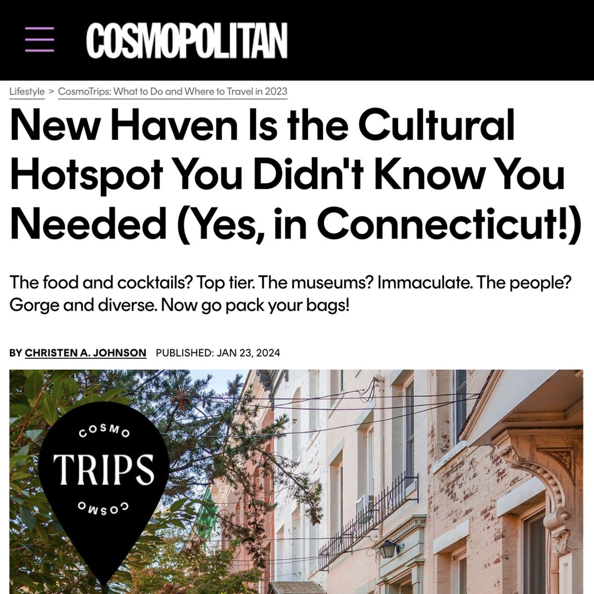 InfoNewHaven's tweet photo. Cosmo recently came to New Haven. The Study at Yale, Anchor Spa & BAR all earned rave reviews, as did the Discovering Amistad & Yale University Art Gallery. #NHV #CosmoApproved @Cosmopolitan
👀 Check out the full article ▶️ https://t.co/5VdHoW0JXd https://t.co/O9r2V7uXw5