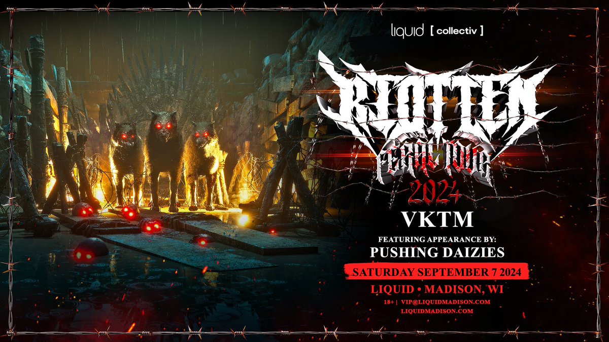 September 7th at Liquid is going to be ALL FERAL ENERGY! <a href="/RiotTenMusic/">RIOT TEN</a>, <a href="/VKTMDUBZ/">👹VKTM👹</a>, @PushingDaizies are taking over. You ready? 🐺

🎟: liquidevents.link/riotten 
⏰: On Sale Friday, June 28th at 10 AM CST