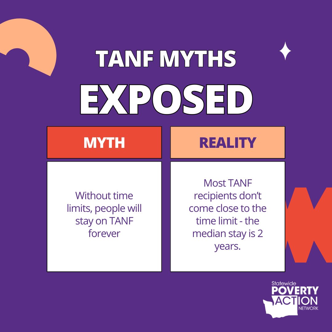 The myth that people would stay on TANF forever comes from the welfare queen narrative, which is rooted in racism and is not substantiated by data.

Most people work hard to find financial independence, and TANF should support them, not leave them on the edge of a benefits cliff.