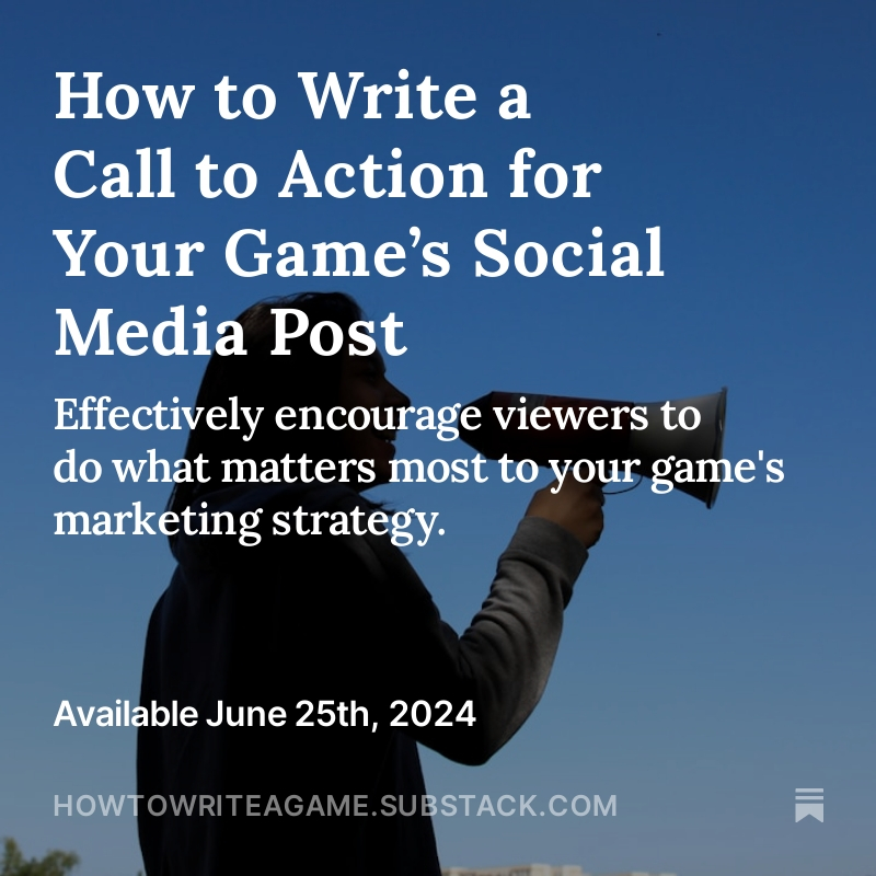 Coming Tomorrow: How to Write a Call to Action for Your Game’s Social Media Post 

Subscribe today to get it right in your inbox!

open.substack.com/pub/howtowrite…