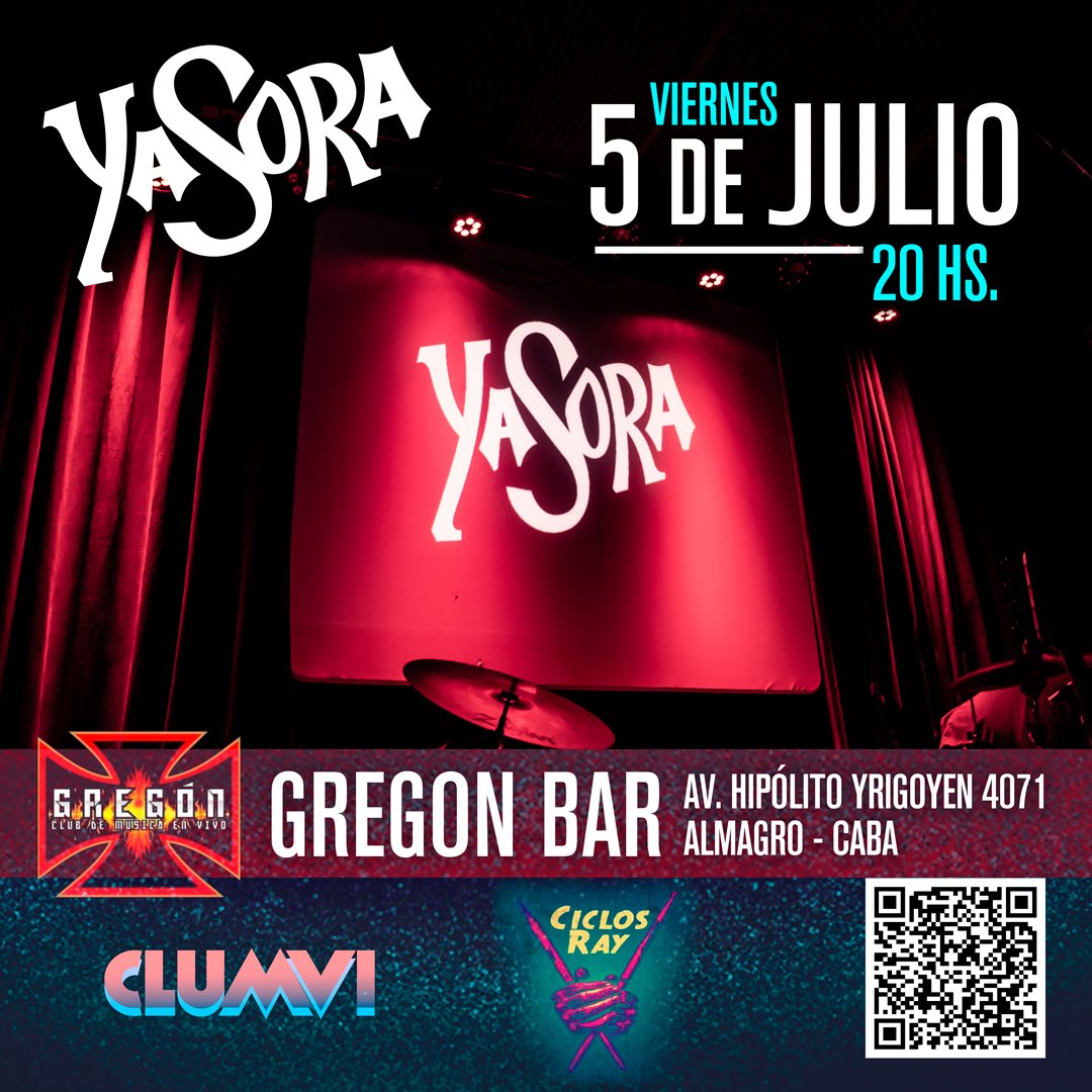 VIERNES 5 DE JULIO en @gregonclub a partir de las 21 horas.

Ahí nos vemos!!

#yasora #show #envivo #canciones #rock #gregonbar #elsentimientonosenegocia #somos