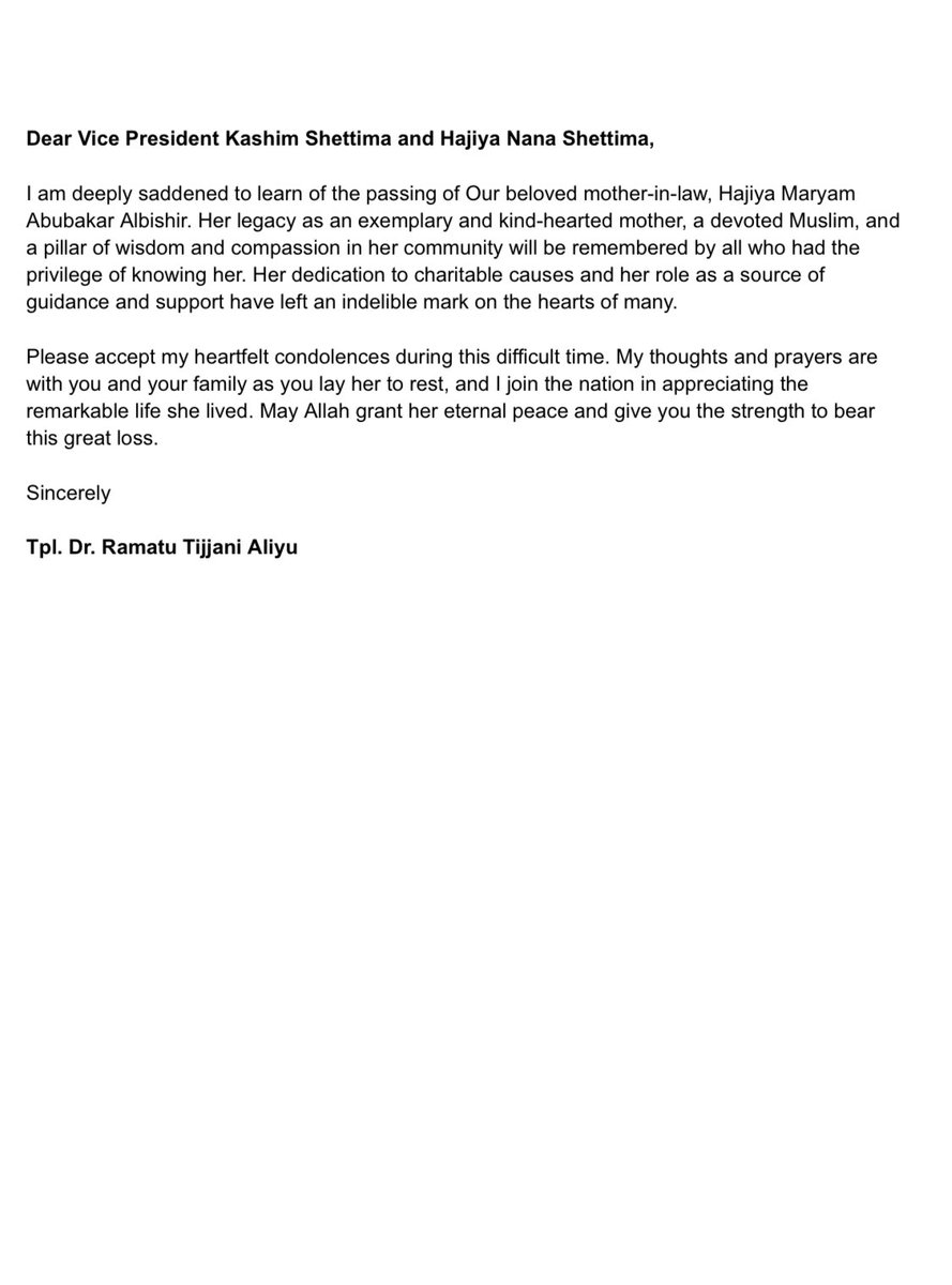 Dear Vice President <a href="/officialSKSM/">Senator Kashim Shettima</a> and Hajiya Nana Shettima,