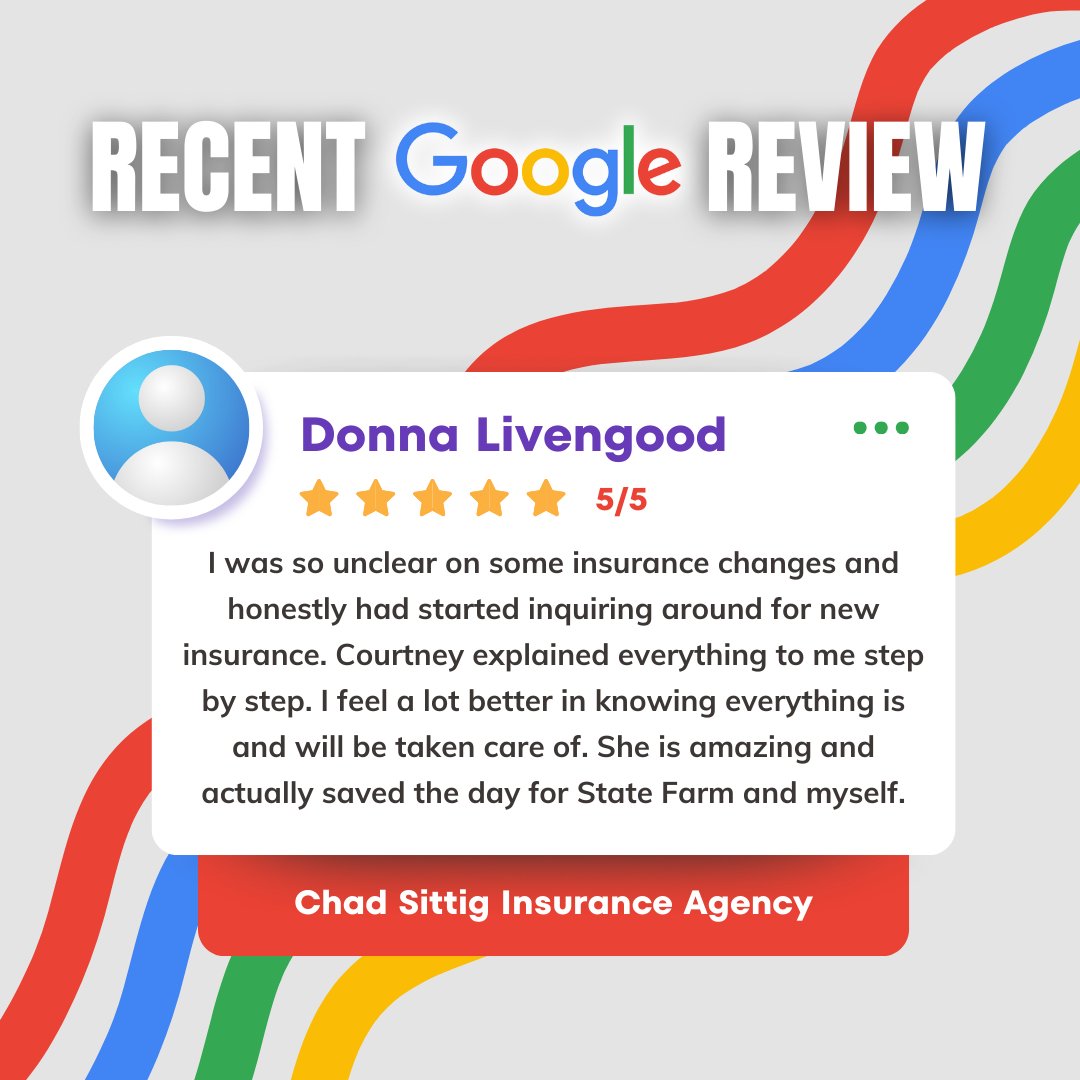 ChadSittig's tweet image. A 5-star review from you means the world to us! ⭐ We're thrilled to know that our efforts in providing comprehensive coverage and exceptional customer service have made a difference. #CustomerDelight #ReliableInsurance