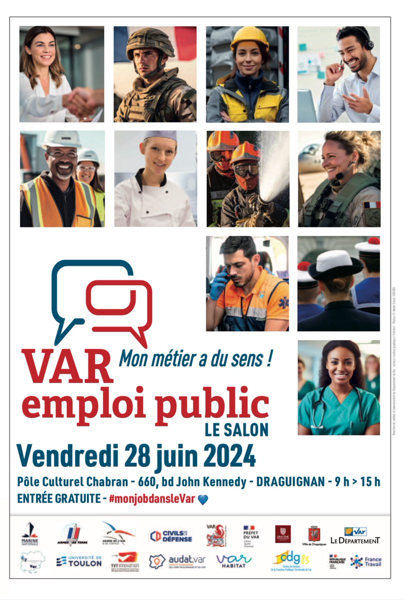 France Travail Var (@ftravail_83) on Twitter photo 🇫🇷1 000 métiers & 70 000 offres d’emploi en PACA : Les #ServicesPublics #recrutent !
Le Salon VAR EMPLOI PUBLIC organisé par <a href="/Departement_Var/">Departement du Var 83</a> avec <a href="/Prefet83/">Préfet du Var</a>, <a href="/FranceTravail/">France Travail</a> #Var, <a href="/AggloDracenoise/">Dracénie Provence Verdon agglomération</a>, <a href="/VilleDraguignan/">Ville de Draguignan</a> vous donne rendez-vous !
Le programme 👉 qrfy.io/api/storage/gc… 🇫🇷1 000 métiers & 70 000 offres d’emploi en PACA : Les #ServicesPublics #recrutent !
Le Salon VAR EMPLOI PUBLIC organisé par <a href="/Departement_Var/">Departement du Var 83</a> avec <a href="/Prefet83/">Préfet du Var</a>, <a href="/FranceTravail/">France Travail</a> #Var, <a href="/AggloDracenoise/">Dracénie Provence Verdon agglomération</a>, <a href="/VilleDraguignan/">Ville de Draguignan</a> vous donne rendez-vous !
Le programme 👉 qrfy.io/api/storage/gc…