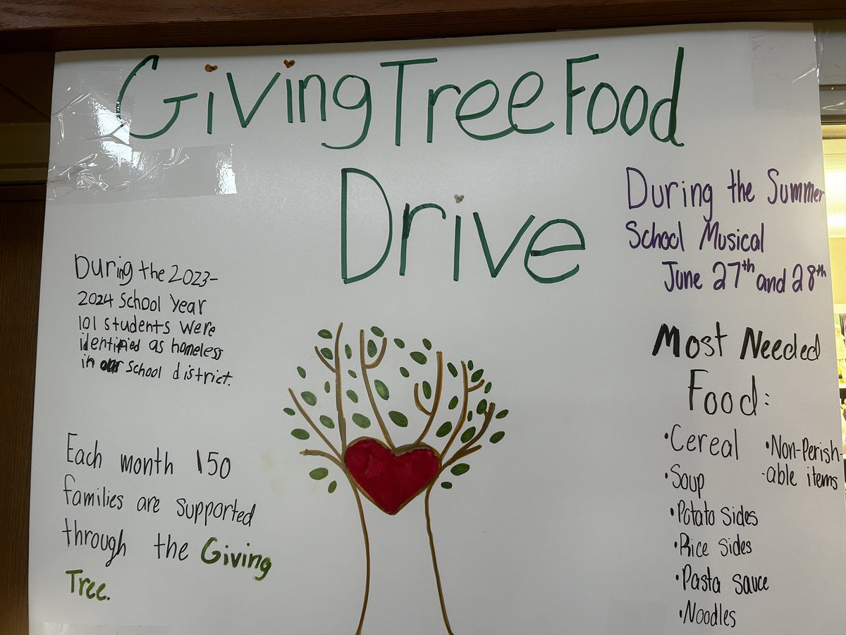 RMillerSSW's tweet photo. The students in the class Advocacy, Empowerment &amp; Wellness are engaging in a food drive to support The Giving Tree in partnership with the Summer Musical this week! When you attend the musical on June 27 or 28 please bring some food donations with you 💙 #HSSDSummerSchool2024 https://t.co/EwtMedtn4V