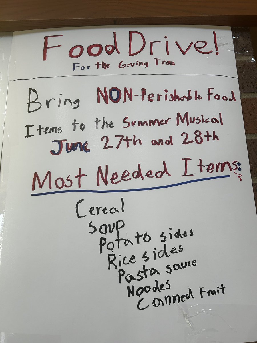 RMillerSSW's tweet photo. The students in the class Advocacy, Empowerment &amp; Wellness are engaging in a food drive to support The Giving Tree in partnership with the Summer Musical this week! When you attend the musical on June 27 or 28 please bring some food donations with you 💙 #HSSDSummerSchool2024 https://t.co/EwtMedtn4V