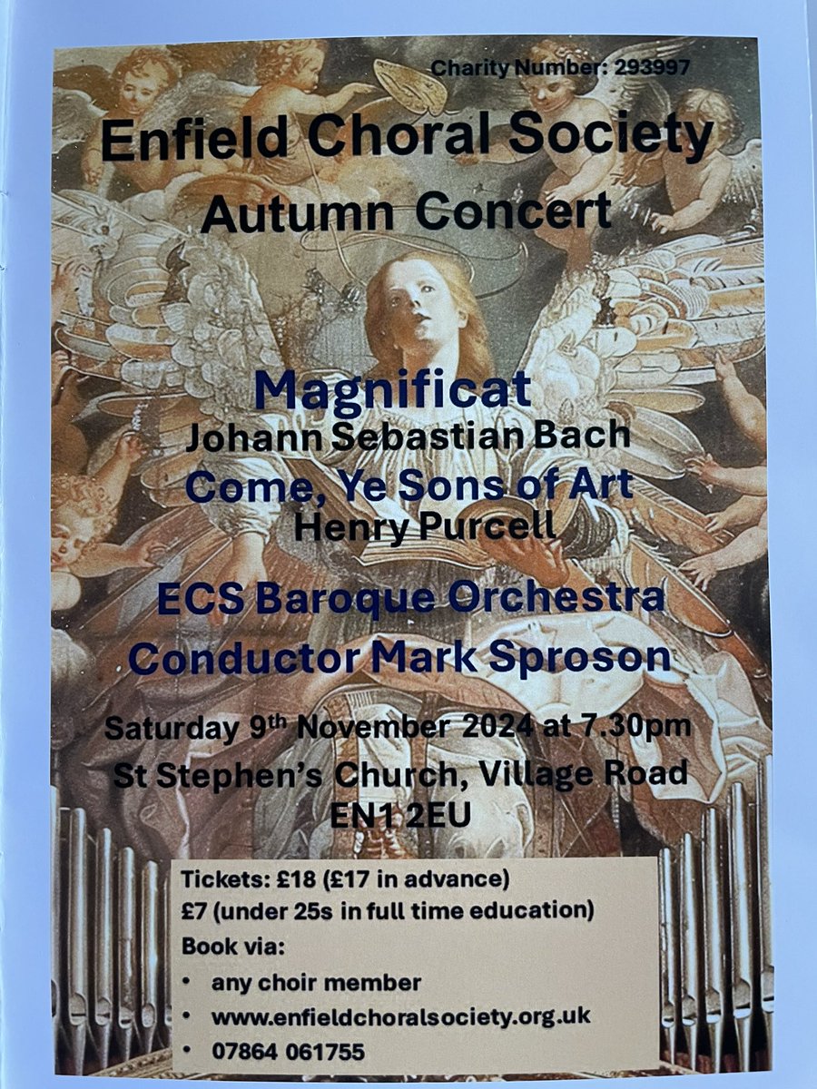 Following our spectacular #jazz concert, a change of style for the autumn by about 250 years!  Make a note of the date, spread the word and we look forward to seeing you in #Enfield on 9th November