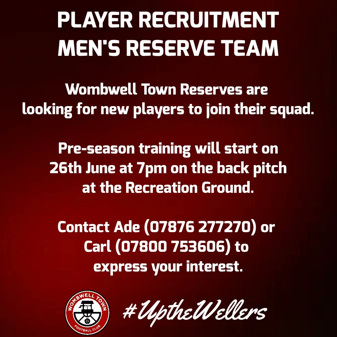 2 days before the BIG training session. Positions to fill across the team with a dream to progress as a team and press for a place in the first team.