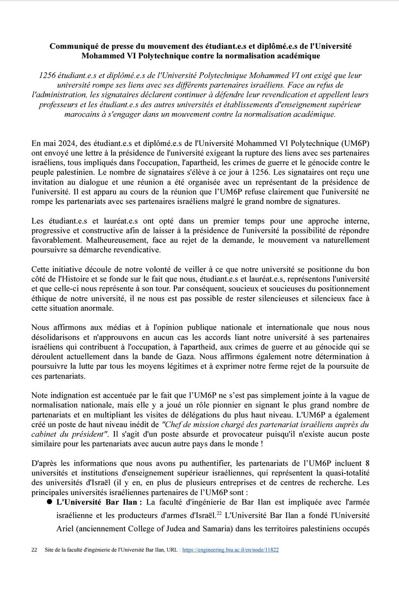 Omar_H_'s tweet photo. Les étudiants et alumni de @UM6P_officiel demandent la rupture des liens de leur université avec les universités israéliennes ✌️ https://t.co/qR4QeEsPFV