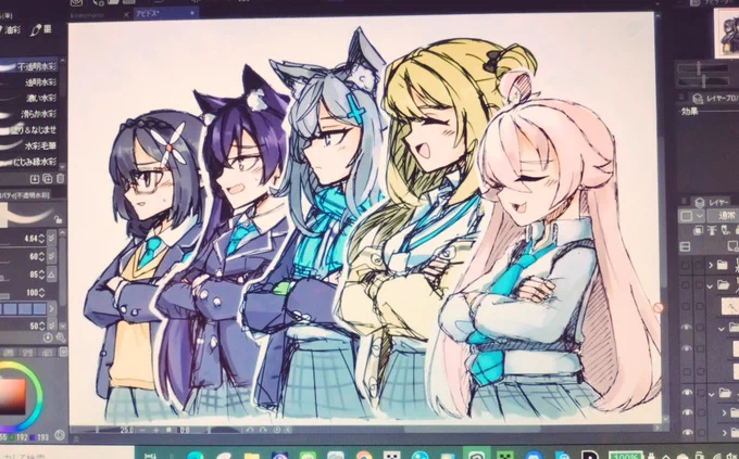 放置してたアビドス組の集合絵出てきたアニメ完結記念二仕上げようかな 