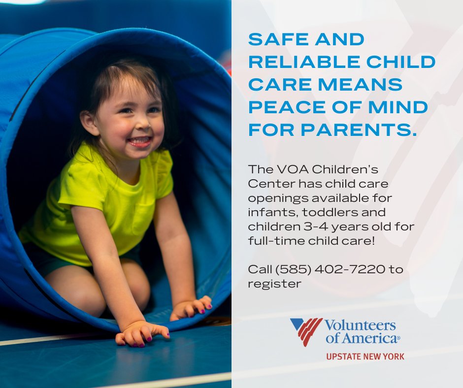 voaupny's tweet image. 🌟Spots available at VOA Children's Center! We offer play-based learning, nutritious meals, and a caring staff for infants to preschoolers. DSS subsidy &amp;amp; private pay accepted. Call (585) 402-7220! #AffordableChildCare #EnrollToday