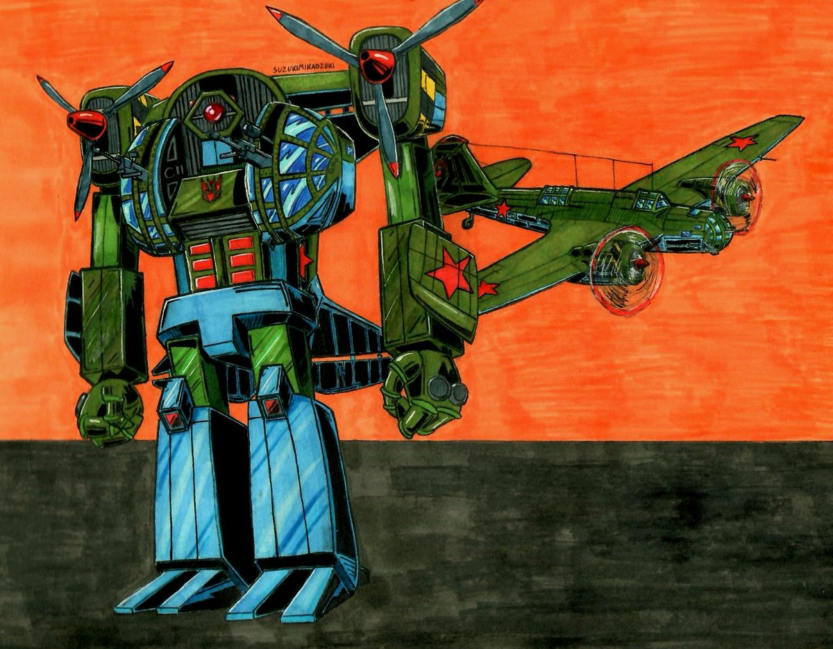 Suzukimikadzuki's tweet photo. I think it will be interesting to add characters from other cartoons or films in G1. The first was Lugnut. His altmode is ANT-40, soviet bomber from WW2.
#Transformers #transformersfanart #Sovietverse #Lugnut #TransformersAnimated #TFA https://t.co/CiMbP6wZUc