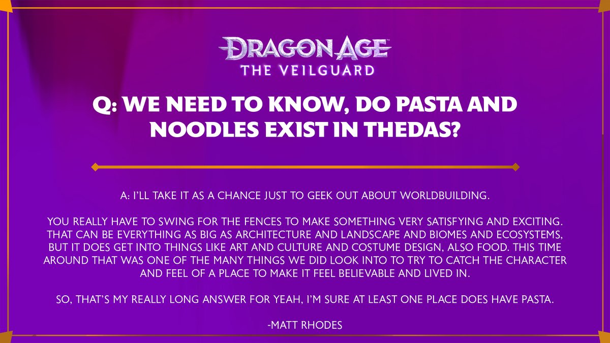 dragonage's tweet image. More questions from our developer Q+A! 

Below is a small sample of questions. You can read the full transcript here: discord.gg/bioware