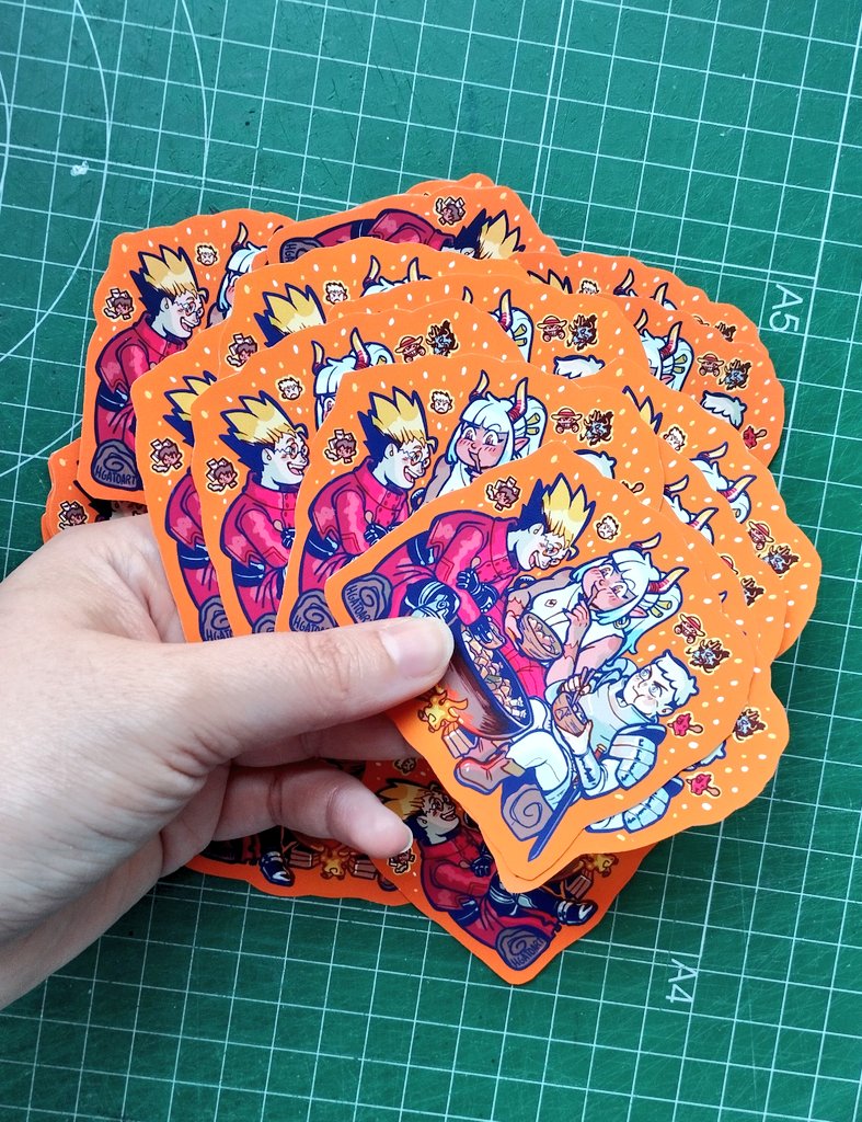 Laios, Yamato and Vash sharing a meal! Sticker freebie for all orders til the end of the month😚😚