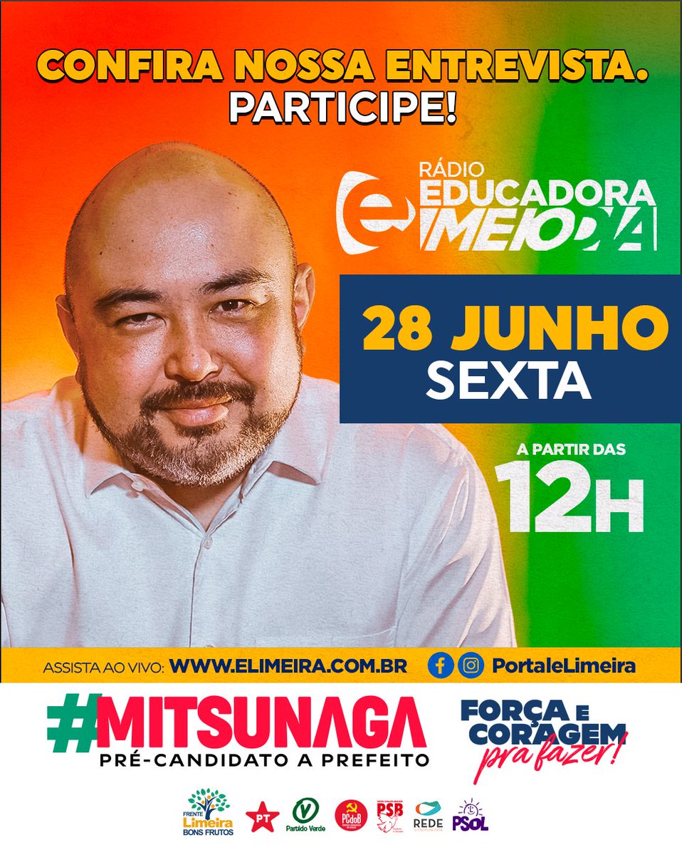 Quer ouvir mais sobre mim e conhecer nossas propostas para Limeira? Nesta próxima sexta-feira, ao meio dia, estarei na rádio <a href="/portalelimeira/">eLimeira</a>! Bora lá?