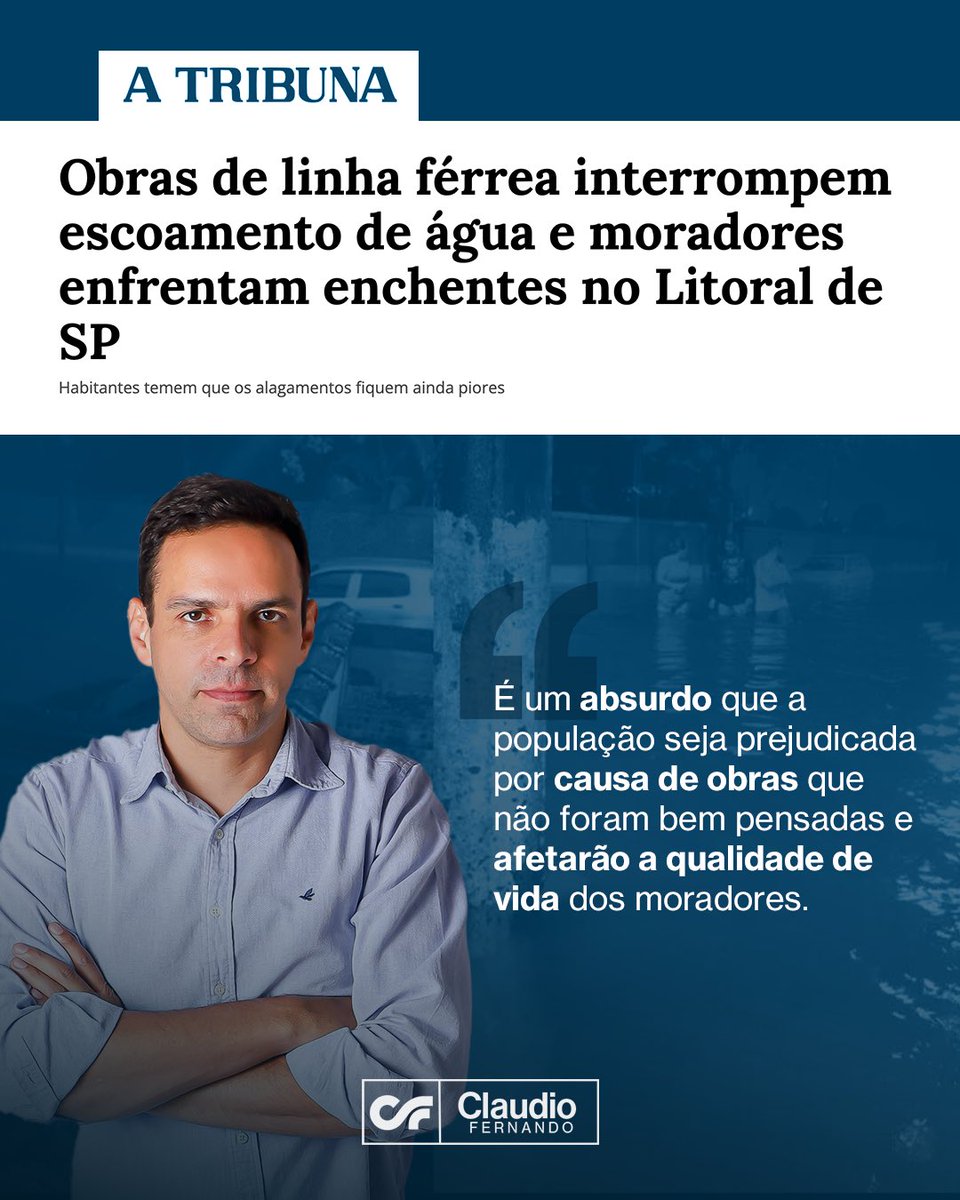 claudifaguiar's tweet photo. É muito triste e desgastante ter que ficar sempre batendo na mesma tecla de que a atual gestão precisa respeitar a população de Guarujá.

Somos nós que vamos pagar o preço de uma obra mal planejada e que vai piorar os problemas de alagamento que já existem no Jardim Santense. https://t.co/T6Z9c2oEcb