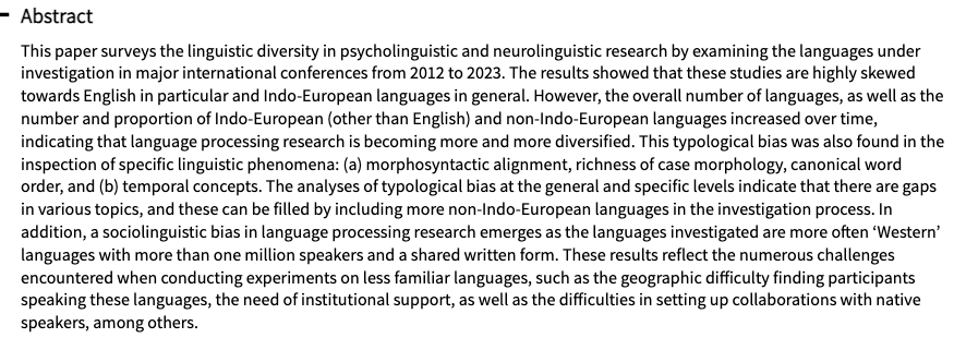 We are proud to announce the latest article published in <a href="/glossapsycholx/">Glossa Psycholinguistics</a>: 

“A decade of language processing research: Which place for linguistic diversity”, by <a href="/AymericCollart/">Aymeric Collart</a>: escholarship.org/uc/item/1xc451…