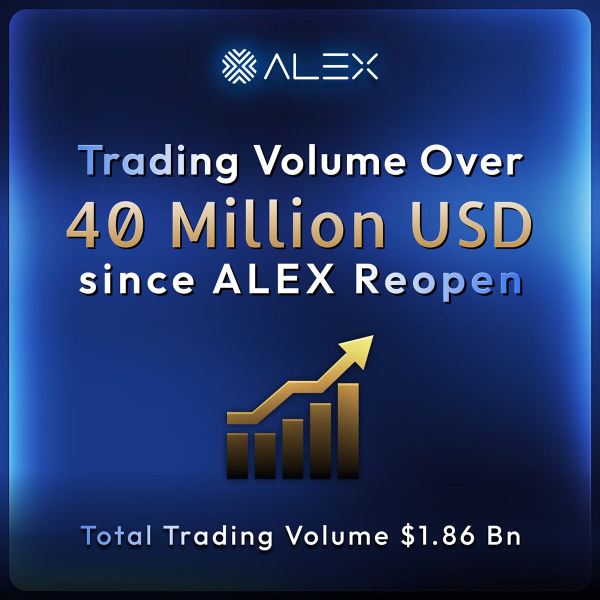Over $40M Trading Volume In Under Three Weeks Trading volume continues  growing with the ALEX rebuild complete. Farming has re-opened, accrued  farming rewards have been distributed and atALEX upgraded. We thank our