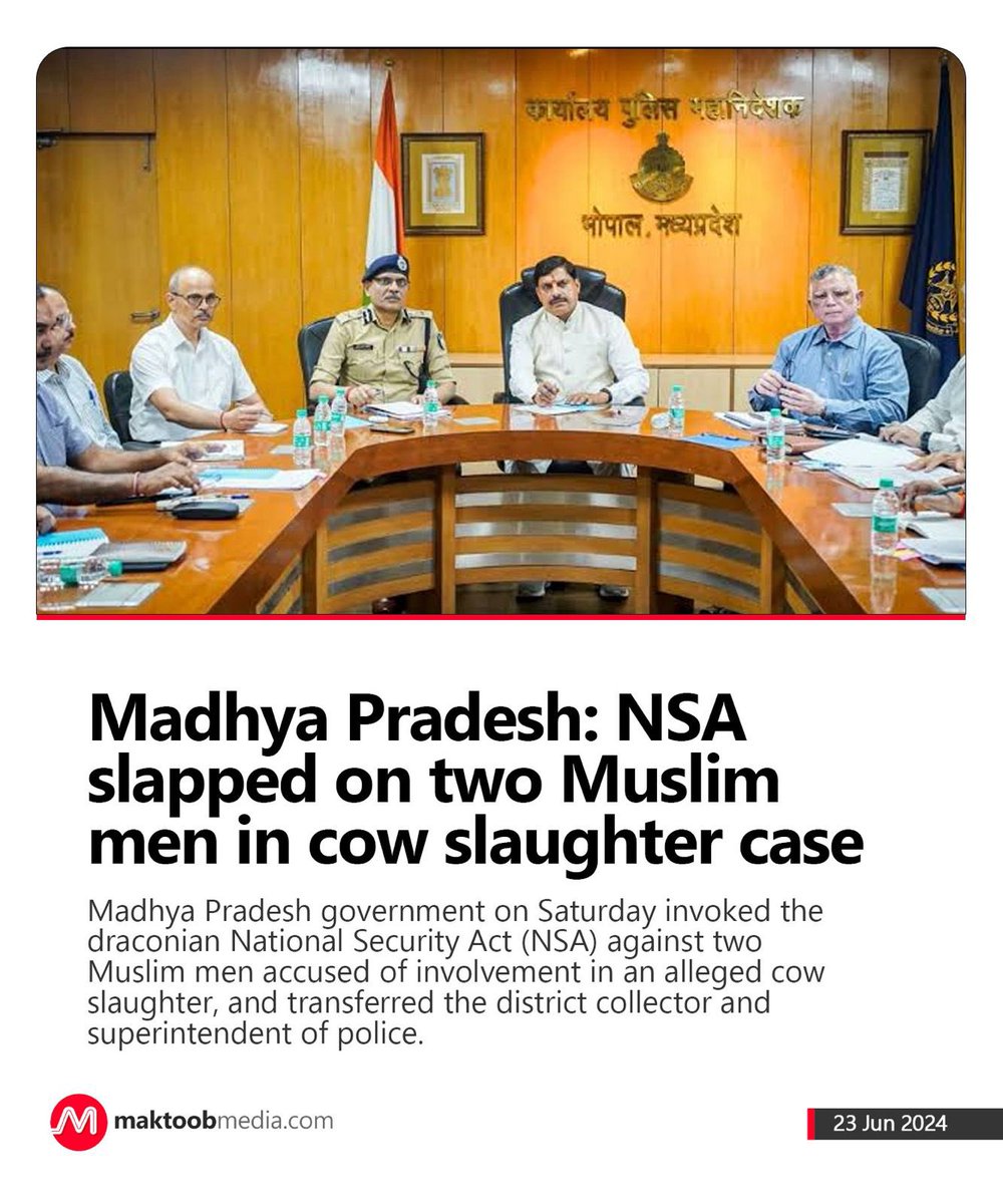 AminaaKausar's tweet photo. TWO INDIAS.

NSA slapped on two Muslims in alleged cow slaughter case.

But,

No NSA invoked against the BJP leader who openly called for sIaughtering 200,000 Muslims in 48 hours. https://t.co/q3wxqsxS4p