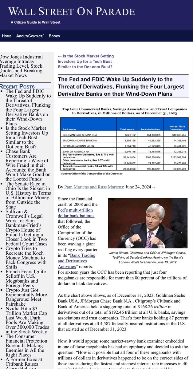 "..The Fed and FDIC appear like indulgent parents of an out-of-control teen when it comes, particularly, to JPMorgan Chase, Jamie Dimon and derivatives..."

Regulators are finally asking Goldman Sachs, JPMorgan Chase Bank, Citigroup’s Citibank and Bank of America important