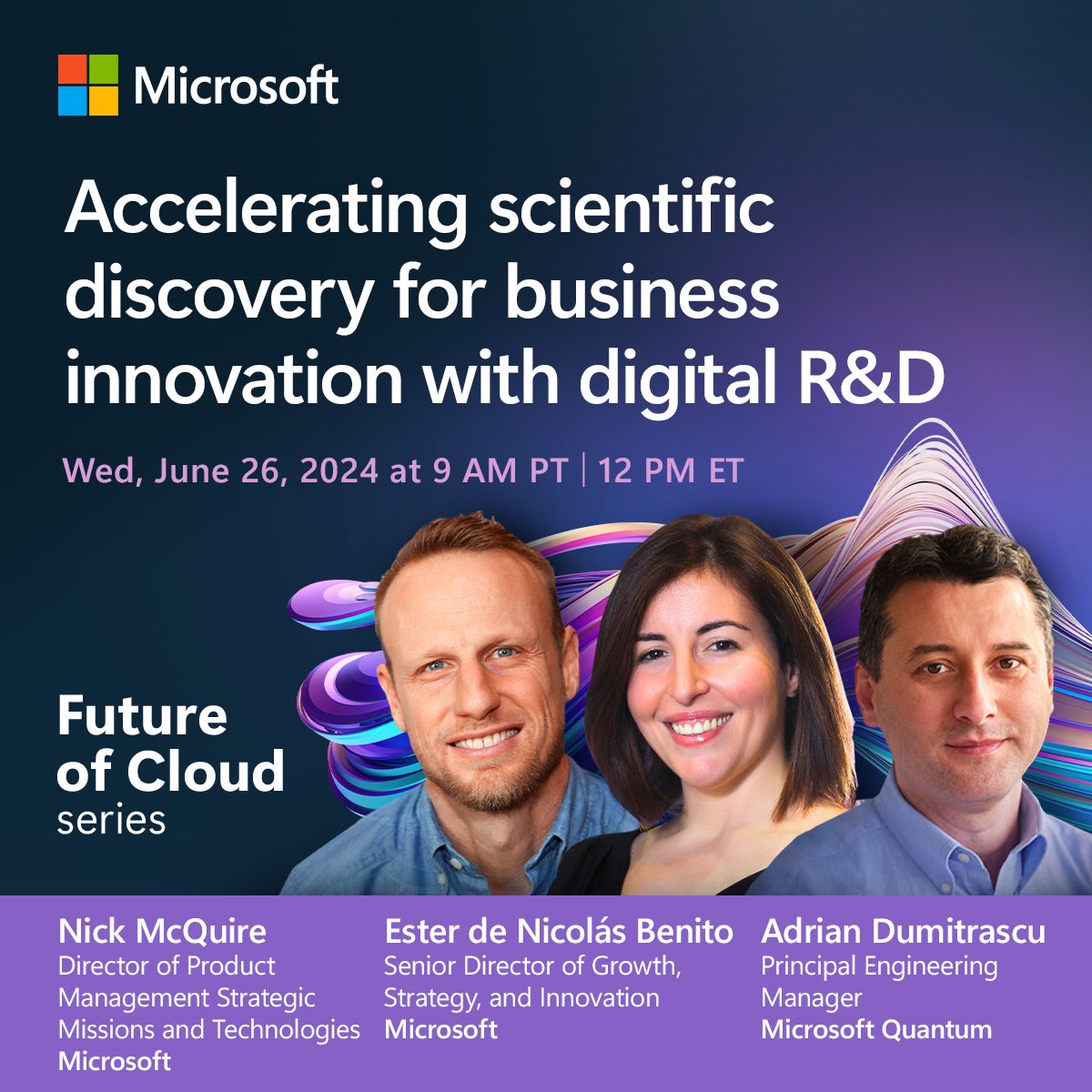 GlenGilmore's tweet image. THIS WEEK: Microsoft #FutureofCloudSeries

🎟️ bit.ly/3VeCYsg 📌

@MSCloud #MSCloud #MSFTPartner 

“Accelerating scientific discovery for business innovation with digital R&amp;amp;D”

🥁 Featuring #quantum

🎓 LEARN how to transform your organization into a center of accelerated…