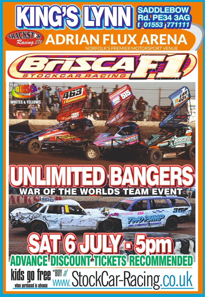 ❗️ Driver bookings now open ❗️
Saturday 6 July, 5pm F1 Stock Car Dave Leonard Memorial &amp; Unlimited Banger War of the Worlds teams &amp; F2 Stock Car White &amp; Yellows.

Driver bookings are now being taken for the Unlimited Bangers teams and the F2 Stock Cars White &amp; Yellows; drivers