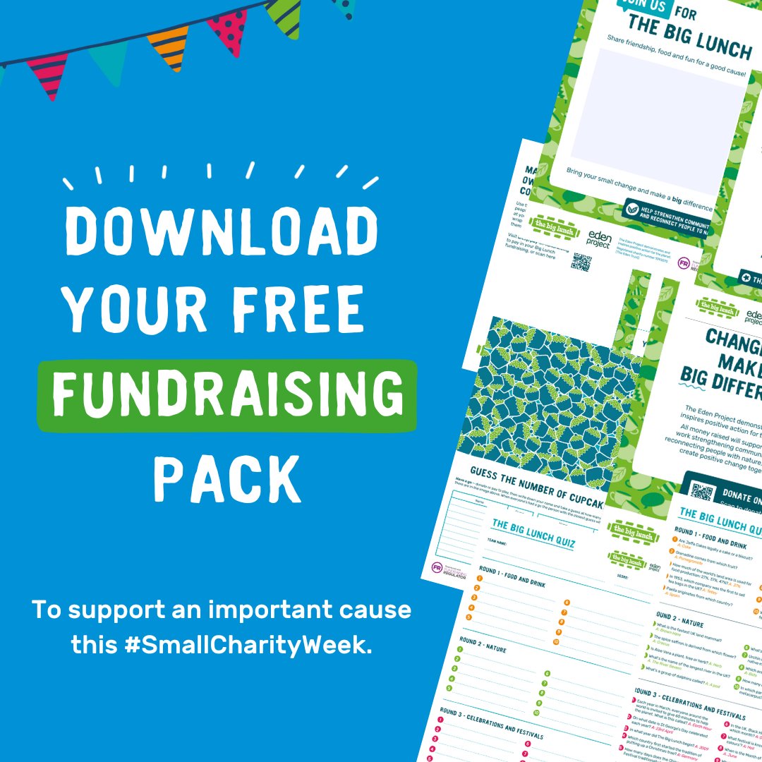 It’s #SmallCharityWeek, the perfect time to raise some money for your favourite small charity! 🚀

📩 Download your FREE fundraising pack with the click of a button: edenprojectcommunities.com/donate#biglunch