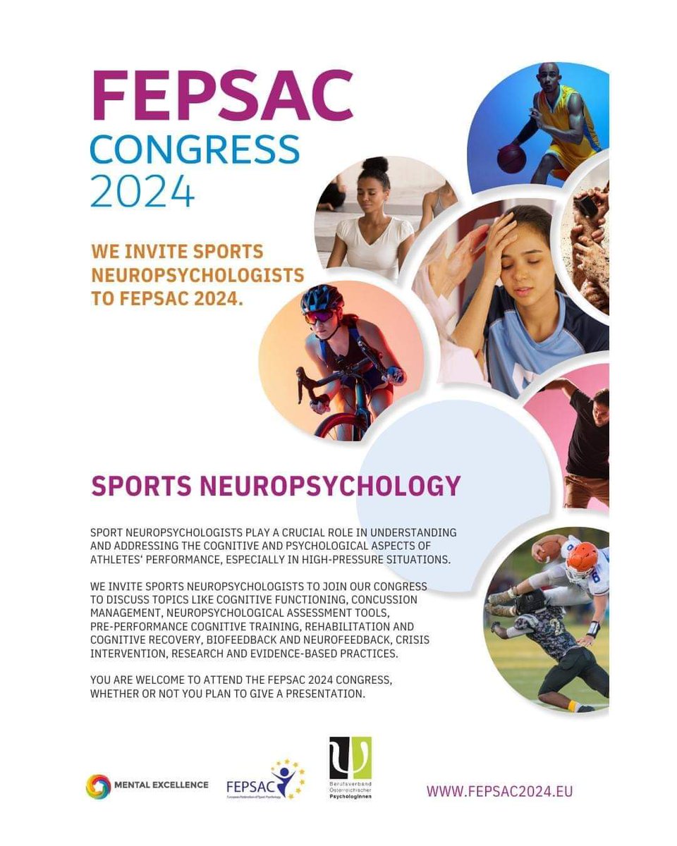 ينظم الاتحاد الأوربي لعلم النفس الرياضي مؤتمره الدولي في علم النفس الرياضي PERFORMANCE UNDER PRESSURE وذلك  للفترة من ١٥- ١٩ / ٧ / ٢٠٢٤ في مدينة انسبروك - النمسا .. الزملاء الراغبين بالحضور  الاتصال باللجنة المنظمة مباشرة على رابط المؤتمر أدناه.
fepsac2024.eu