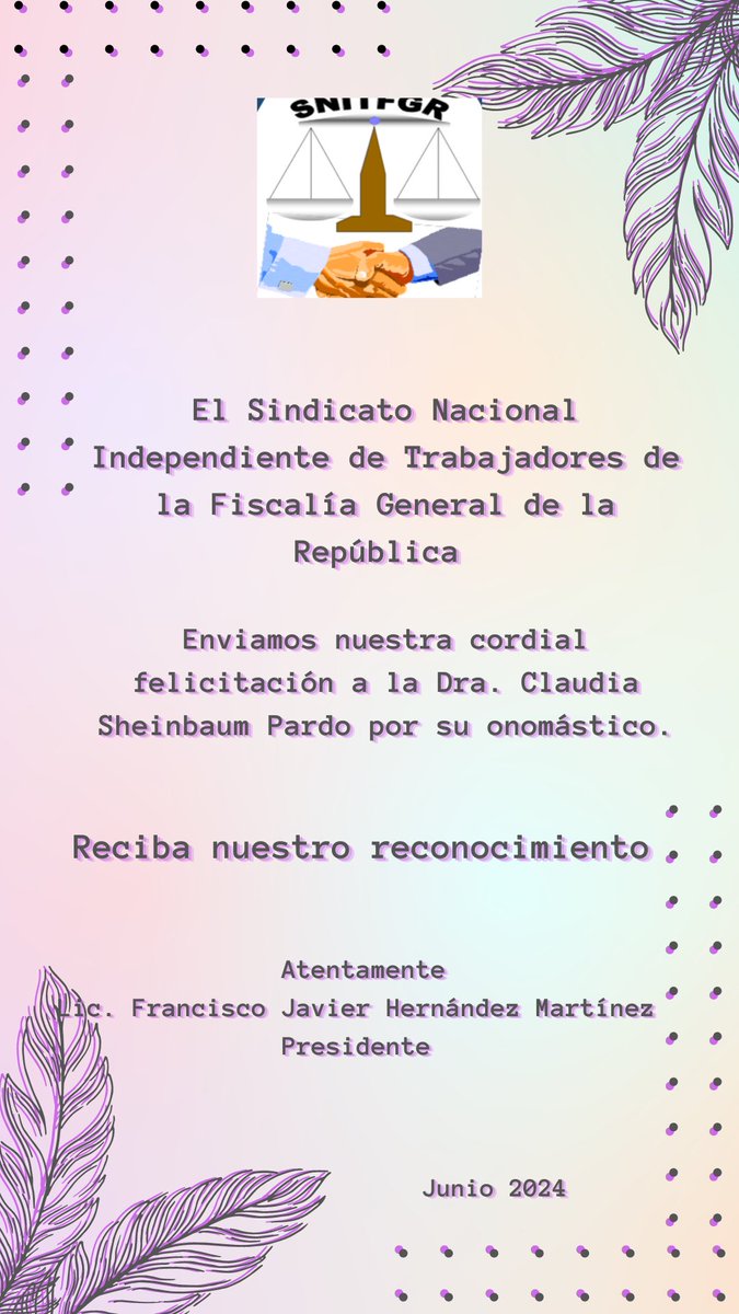 Dra. Claudia Sheinbaum <a href="/Claudiashein/">Claudia Sheinbaum Pardo</a>

Reciba nuestro reconocimiento.

Fraternalmente
Lic. Francisco Javier Hernández Martínez
Presidente