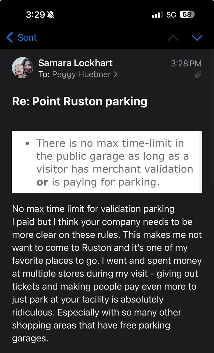 Willa_Rose8's tweet photo. @PointRuston 
Was given a parking ticket after I validated my parking at a merchant on their tablet. Apparently it didn’t go through. It said it was good for two hours so I went to renew validation, and that time it did. After emailing about the $60 ticket - 1/2 https://t.co/La4LmAUlNS