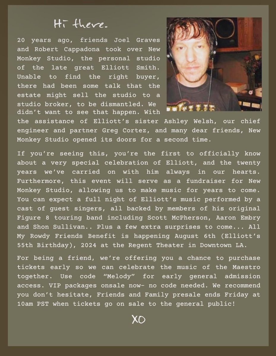 KevinMoyer's tweet photo. If you are in, or near Los Angeles, you should go to this. Gonna be something special. XO
#elliottsmith
#newmonkeystudio
@newmonkeystudio
@heavenadoresyou https://t.co/6PO0c9vNCm