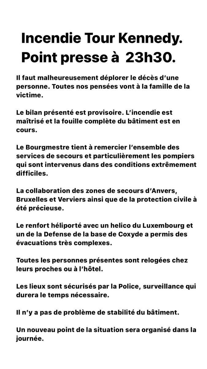Willy Demeyer (@willy_demeyer) on Twitter photo Tour Kennedy, point presse à 23h30. Tour Kennedy, point presse à 23h30.