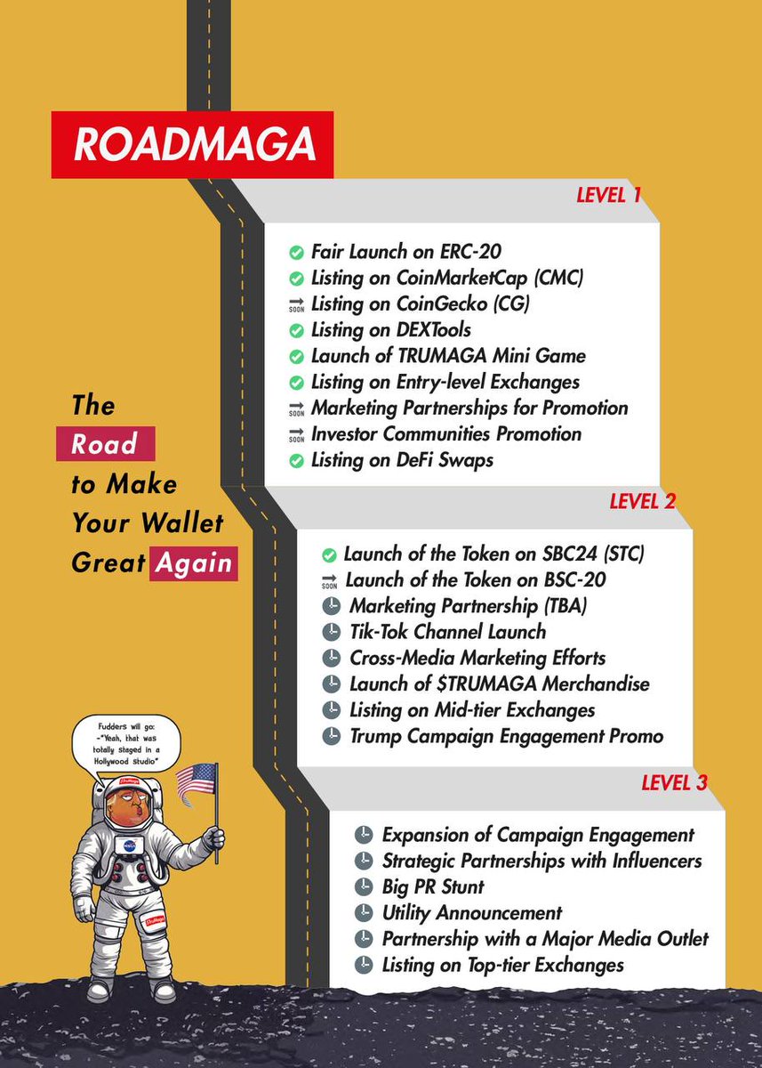 Our RoadMAGA  Full WP dropping soon

#TruMAGA #SBC24 #Saitachain #MEXC #TRUMP