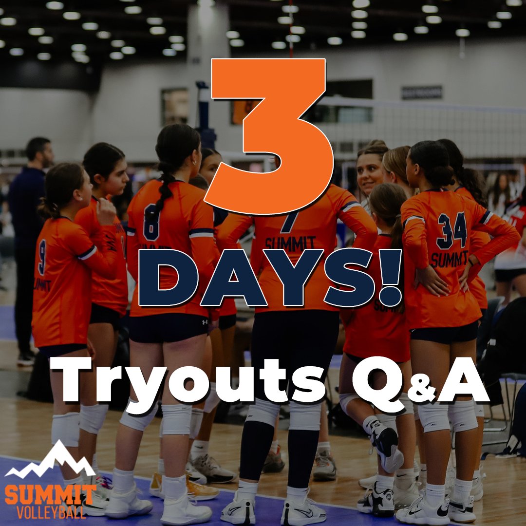 SummitVB_'s tweet image. 𝟯 𝗱𝗮𝘆𝘀 𝘂𝗻𝘁𝗶𝗹 𝘁𝗿𝘆𝗼𝘂𝘁𝘀 𝗯𝗲𝗴𝗶𝗻!
You may have questions ➡️ We have the answers
There is still time to register for tryouts at summitvb.com 🏐