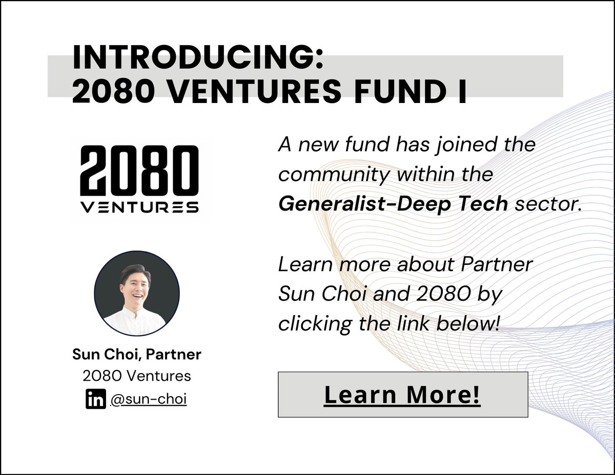 <a href="/Revere_VC/">Revere VC</a>  welcomes its newest #Collective manager, 2080 Ventures, helmed by Sun Choi. Please check out their profile by clicking on this link: bit.ly/3RFF3em or check out our directory of #verified funds at explorevc.com.