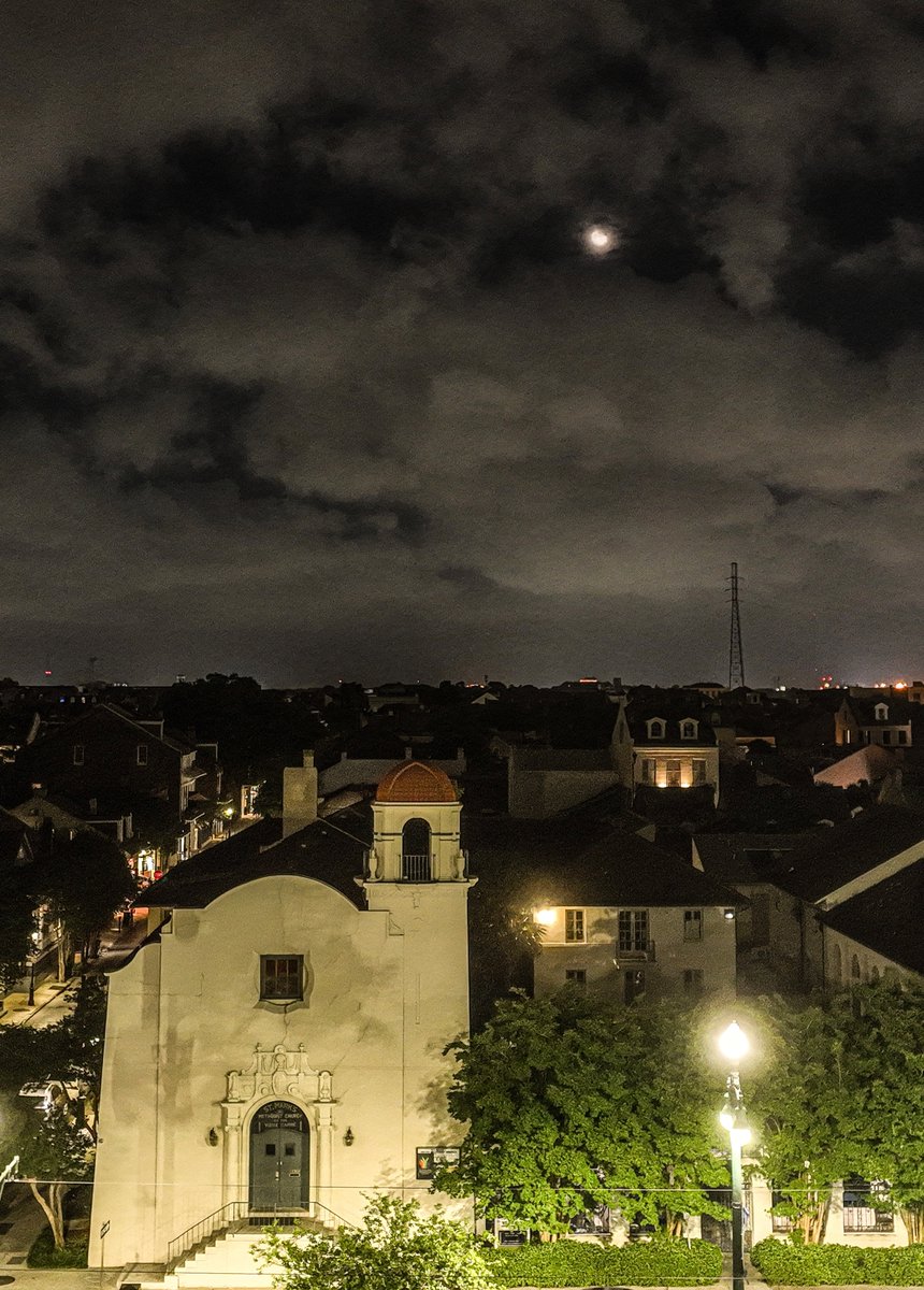 The moon and a lamp on N Rampart look at each other, New Orelans