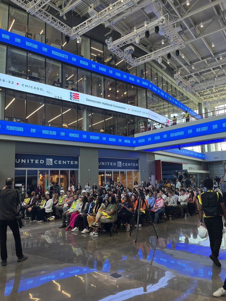 thematthill's tweet image. BEHIND THE SCENES: The @DemConvention moved into the @UnitedCenter today, with construction already underway to transform the arena into our convention hall. 55 days to go.