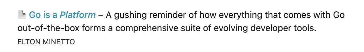 O artigo do <a href="/eminetto/">eltonminetto.dev</a> saiu na newsletter do Go essa semana
eltonminetto.dev/en/post/2024-0…

Bom demais ver brasileiros sendo recomendados internacionalmente &lt;3