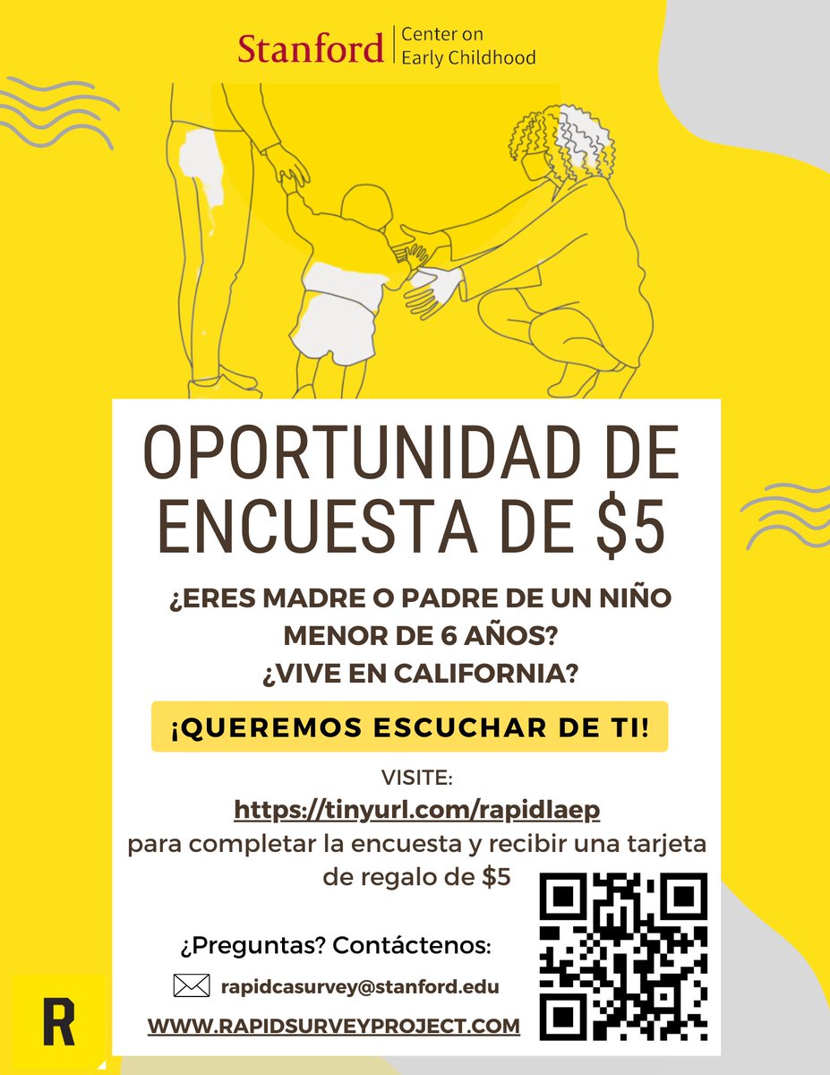 LAEP and the RAPID Survey Project at Stanford are listening to families with young children under age 6 living in CA. We want to hear about the experiences and needs of children and families. Take the short survey and receive a $5 gift card: tinyurl.com/rapidlaep