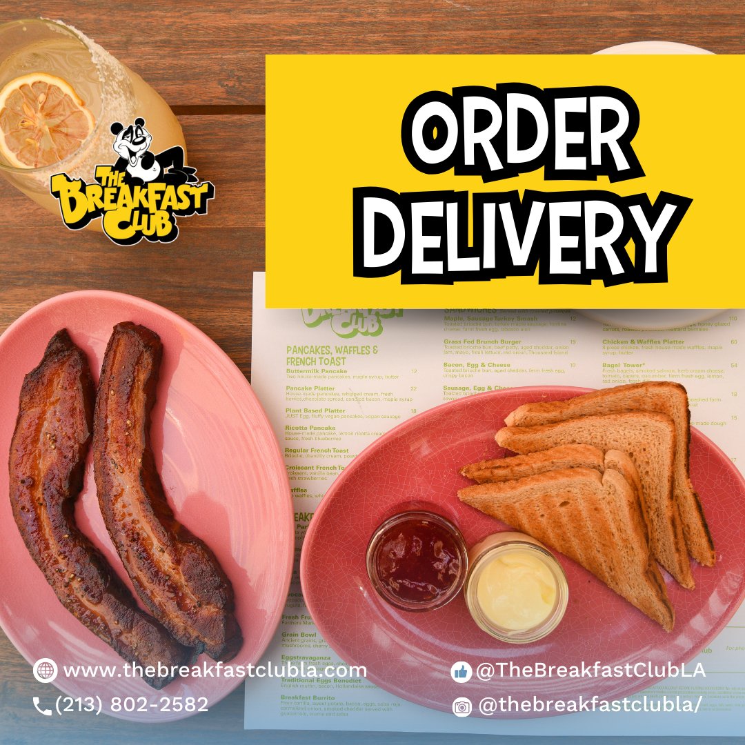 Order up, no sweat! Get Breakfast Club delivered, stat! Let's feast together, no cooking required!

🍽️thebreakfastclubla.com
📍1600 Vine St. Hollywood, CA
📞(213) 802-2582

Facebook: @TheBreakfastClubLA
Instagram:@thebreakfastclubla