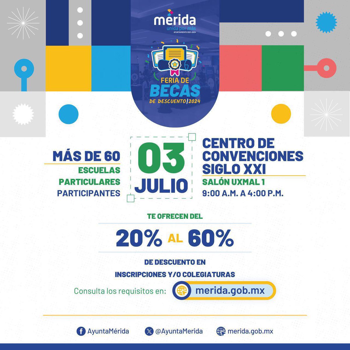 ¡Está por iniciar la Feria de Becas de Descuento 2024! 🎓📚

Más de 60 escuelas particulares estarán reunidas en un sólo lugar, ofertando becas para estudiantes de bachillerato, licenciaturas y posgrados con descuentos del 20% hasta el 60% en inscripciones y/o colegiaturas. ¡Nos