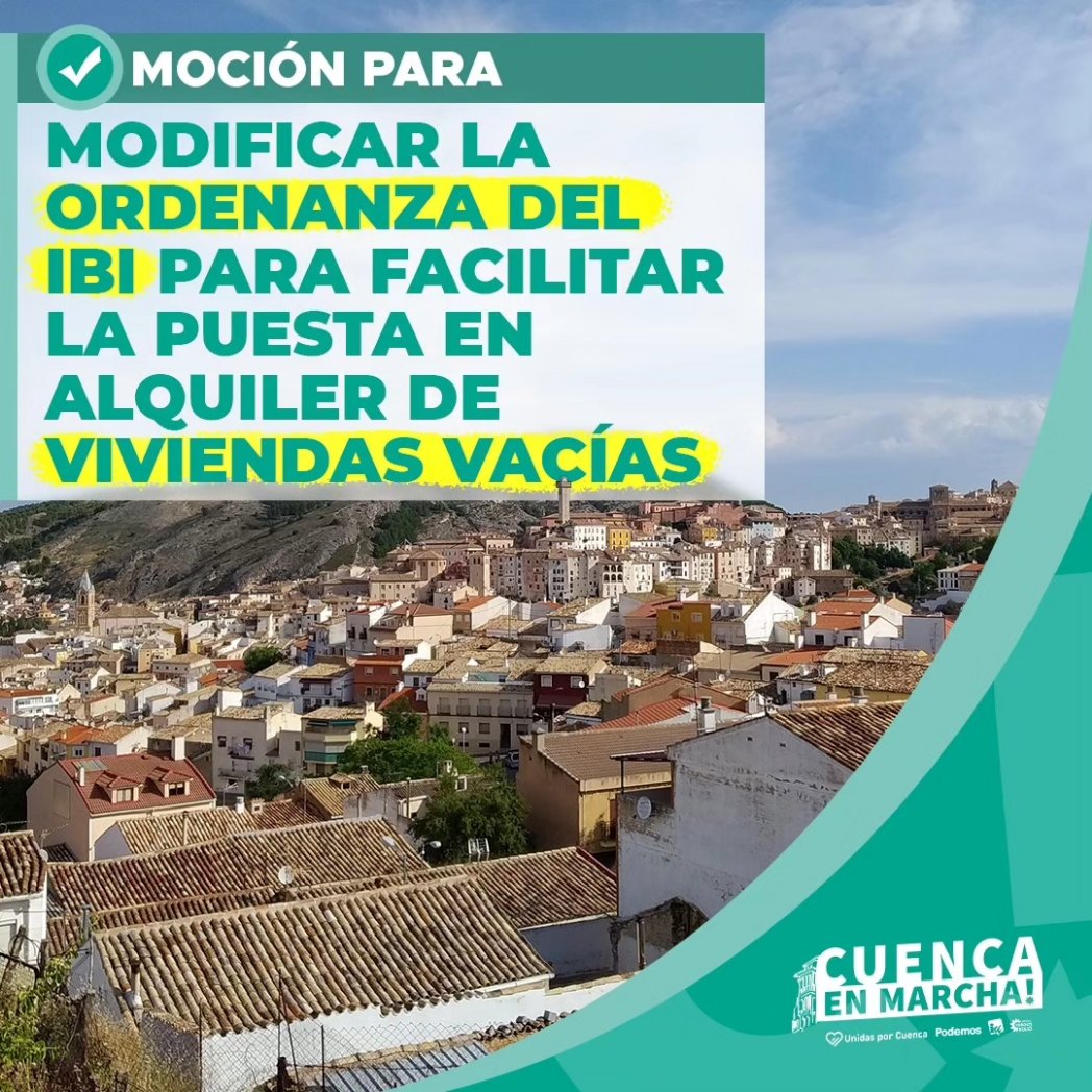 Hoy, en el Pleno del <a href="/aytocuenca/">Ayuntamiento de Cuenca</a> hemos logrado:

✅ Realizar una intervención para rehabilitar el barrio de Los Moralejos.

✅ Aplicar la Ley de Vivienda y crear un recargo en el IBI para las viviendas vacías de grandes tenedores para impulsar su puesta en alquiler.

Seguimos 💪