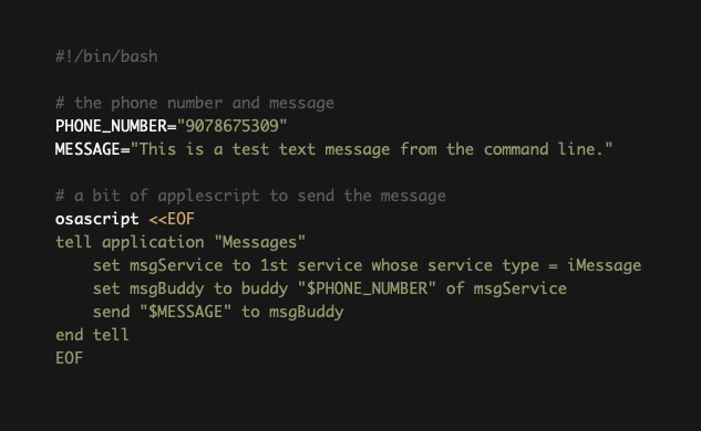 I just learned that on a Mac you can send a text message from the command line or a shell script, as long as the phone number is registered with the Messages app.
