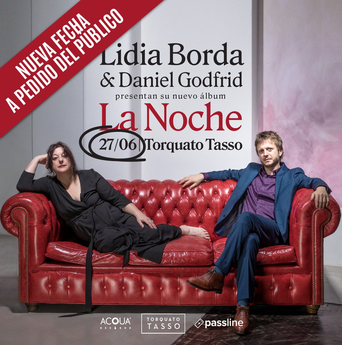 🪭27/6, allí nos vemos!
🎟️Entradas: passline.com/eventos/lidia-…

📸Foto: Nora Lezano
🎨DG: Andrea Di Cione
<a href="/AcquaRecords/">Acqua Records</a> 
<a href="/MusicaenelTasso/">Torquato Tasso</a> 
#lidiaborda #danielgodfrid #romance #cancion #tango #bolero #musicaenvivo #buenosaires #tasso #torquatotasso #lanoche